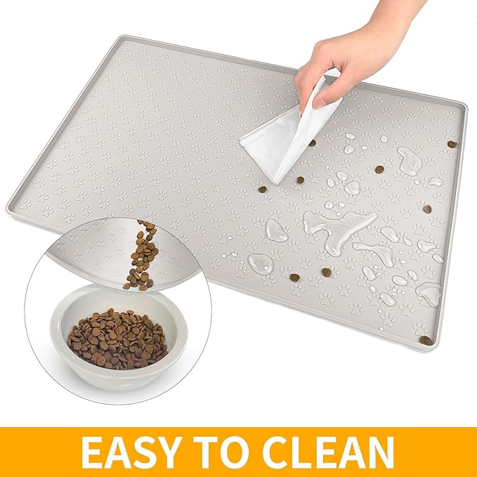 Ptlom Dog Food Mat Anti-Slip Pet Bowl Mats for Food and Water, High-Lips Pet Placemat Prevent Messy Spills to Floor, Waterproof Puppy Feeding Tray for Small, Medium Large Dogs Cats, Silicone-Mewly Pet