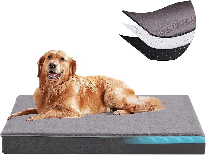 Orthopedic Memory Foam Dog Bed,Cooling Dog Beds for Large Dogs, Washable Pet Beds for Crate with Faux Fur Cover, Waterproof Lining, XL(41inch)-Mewly Pet