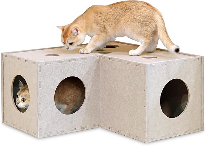 PETKARAY Cat Tunnel, Original Cat Hideaway Cave for Indoor Cats, Large Kitten Play Tubes and Tunnels, Soft Felt Cat Toy with Interactive Peek Hole-Mewly Pet