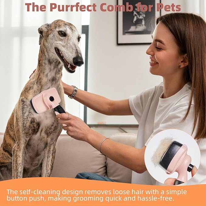 3PCS Cat & Dog Brush Set: Slicker & Deshedding Brush, Dematting Comb, and Bath Brush – Premium Grooming Tools for Shedding & Tangle-Free Fur (pink)-Mewly Pet