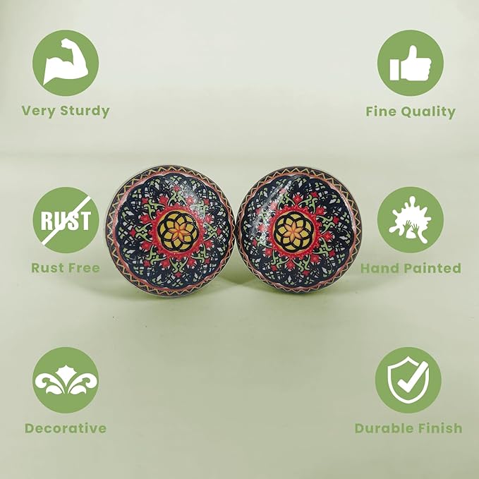Handmade Black and Blue Abstract Ceramic Stone Cabinet Knobs,Vintage Decorative Drawer Pulls for Trendy Cabinets,Modern Dressers & Cupboards, Knobs for Kitchen & Furniture-Set of 6