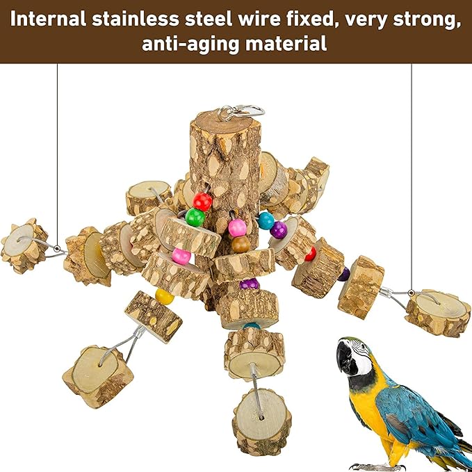 MYFAMIREA Parrot Chewing Toys Bird Toys Natural Wood Bird Toys Parakeet Cage Hammock Hanging Toy for Parrots, Cockatoos, African Grey, Cockatiels Small and Medium Birds-Mewly Pet