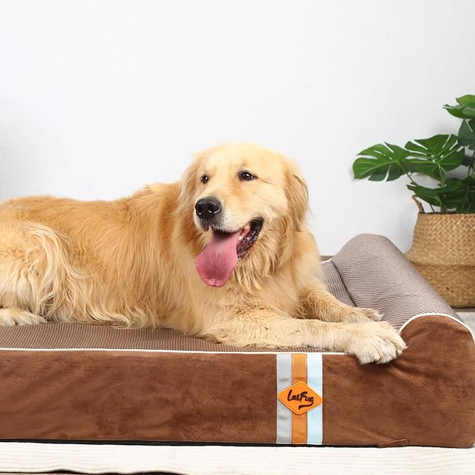 Laifug Orthopedic Memory Foam Extra Large Dog Bed Pillow (50" x 36" x 10", Brown) Durable Waterproof Lining with Removable Washable Cover and Smart Design-Mewly Pet