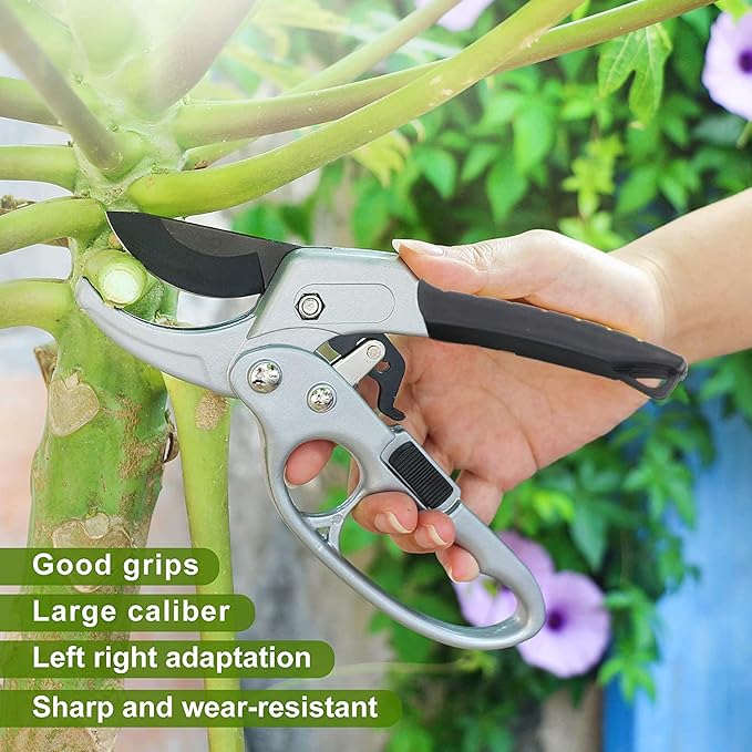 Ultra Sharp Germany Steel Pruning Shears - Cuts 3X Easier, Weak Hand Arthritis Snips, Rust-Resistant, Effortlessly 1-Inch Cut Capacity Garden Scissors, Ergonomic Handle (Black)-Mewly Pet