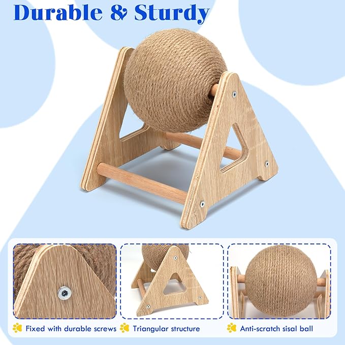Outamateur Cat Scratching Ball Toy, Sisal Scratching Ball with Stable Stand, Interactive Cat Exercise Toy for Interactive Play and Exercise-Mewly Pet