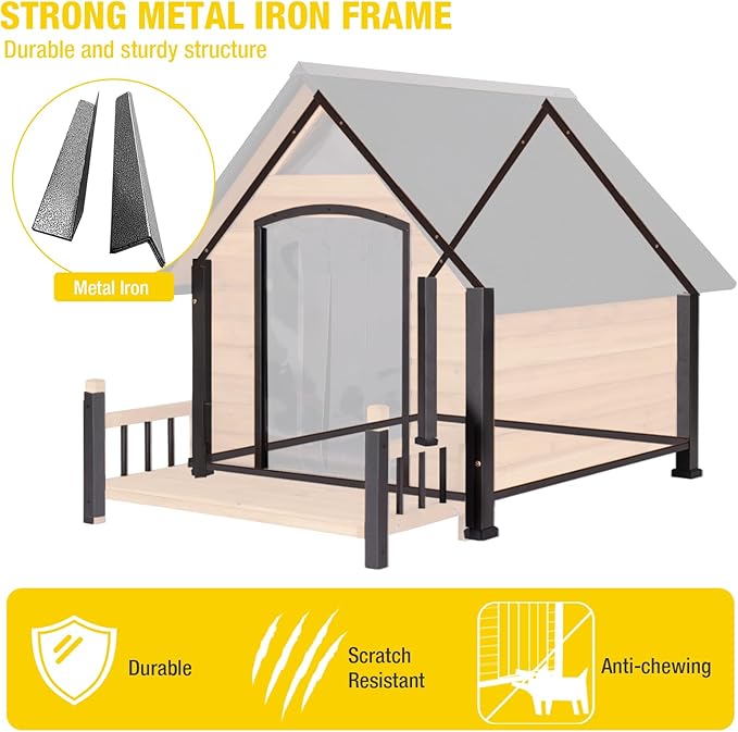 AIVITUVIN Outdoor Dog House with Anti-Chewing Durable Metal Frame Dog Kennel for Large Breed Dog Shelter Weatherproof (Brown 50.9" D x 37.4" W x 37.2" H-Mewly Pet