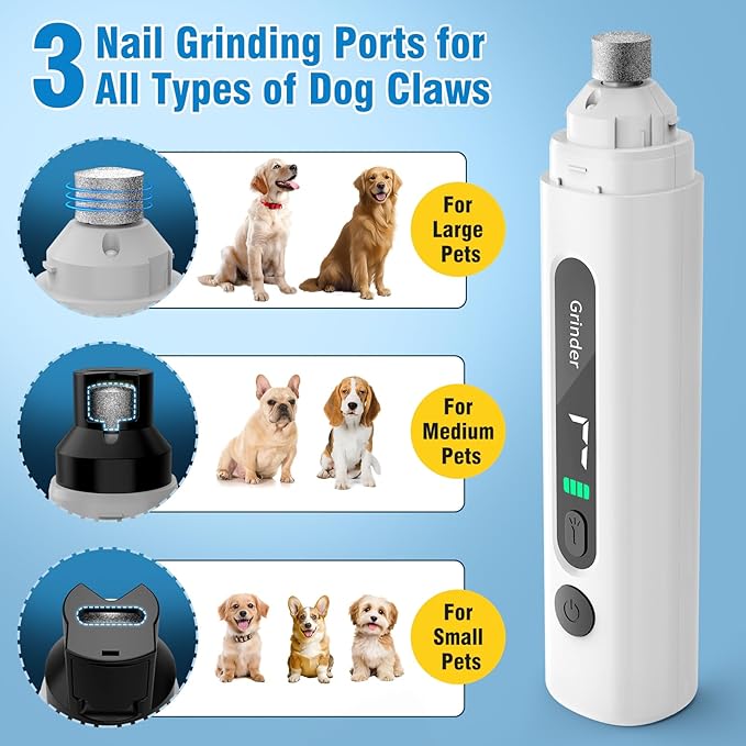 Dog Nail Grinder, 7-Speed Quiet Electric Dog Nail Trimmers, Dog Nail Clippers with Sponge Dust Collection & File for Small Medium Large Dogs, Rechargeable Pet Paw Grooming Supplies Kit-Mewly Pet