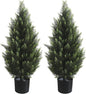 3FT Artificial Topiary Tree Realistic Faux Cedar Pines Christmas Trees UV Rated Fake Shrubs for Front Porch Faux Plants Indoor and Outdoor Decor (2 Pack)