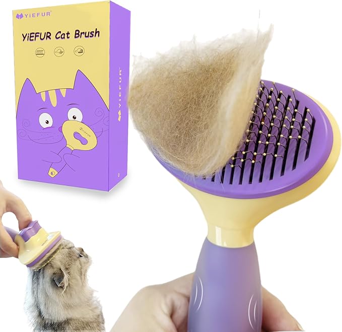 Cat Brush for Grooming and Shedding, Self-Cleaning Silicone Brush for Short and Long Haired Cats, Cat Gifts for Pet Lovers (purple)-Mewly Pet