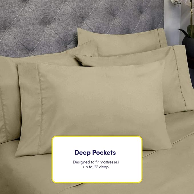 Queen Sheets Sage - 6 Piece 1500 Supreme Collection Fine Brushed Microfiber Deep Pocket Queen Sheet Set Bedding - 2 Extra Pillow Cases, Great Value, Queen, Sage