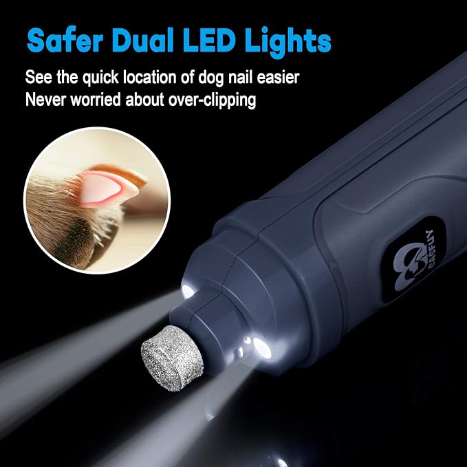 Casfuy Dog Nail Grinder with 2 LED Light - New Version 2-Speed Powerful Electric Pet Nail Trimmer Professional Quiet Painless Paws Grooming & Smoothing for Small Medium Large Dogs and Cats (Blue)-Mewly Pet