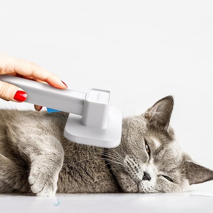 Self Cleaning Slicker Dog Cat Brush for Shedding - Deshedding Tool with Max Massage Tips, Grooming Brush for Short Medium Haired Cats & Dogs (Blue)-Mewly Pet