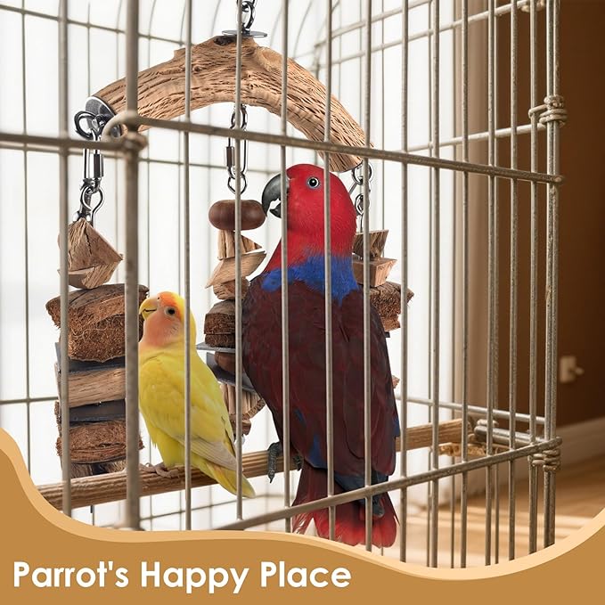 Bird Parrot Toys, Large Birds Wooden Chew Blocks with Stainless Steel Cage Hanging Bite Toy for Macaws, African Greys, Cokatoos, Amazon Parrots and Small Medium Parakeets-Mewly Pet