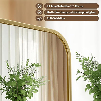 BEAUTYPEAK Gold Rectangular Bathroom Mirror - 30" x 48" Wall Mounted Aluminum Alloy Frame Mirror with Rounded Corners for Bedroom Living Room, Horizontal or Vertical