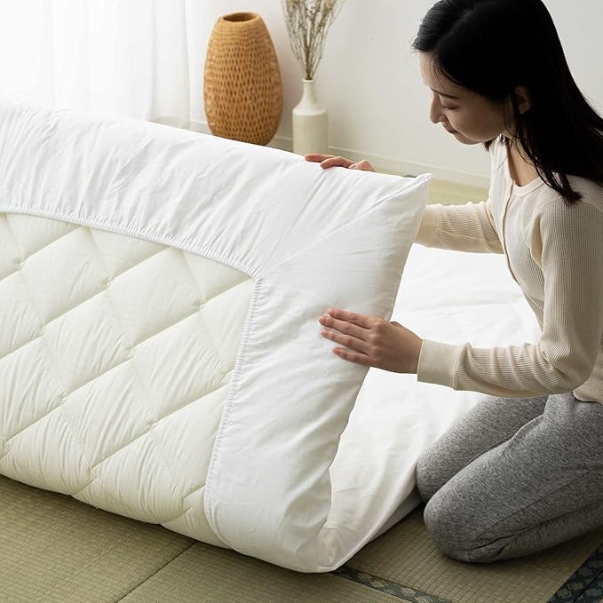 EMOOR Japanese Futon Mattress CLASSE & Fitted Sheet PRESSO King Made in Japan, Cotton (Gray) Foldable Floor Sleeping Bed Tatami Mat