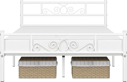 Yaheetech Full Bed Frames Metal Platform Bed with Headboard&Footboard for Bedrooms/No Box Spring Needed/Easy Assembly/Underbed Space: 12.6"/White Full Bed