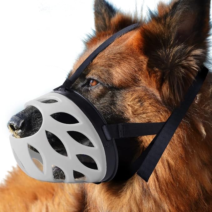 Dog Muzzle, Breathable Basket Muzzles for Small, Medium, Large and X-Large Dogs, Prevent Barking, Biting, Chewing Dog Mouth Cover Gray-Mewly Pet