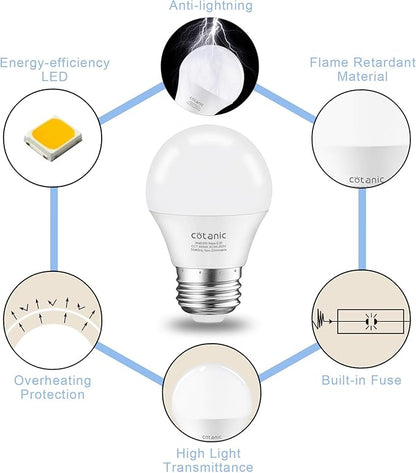 Cotanic A15 LED Bulb, Ceiling Fan Bulbs 6W (60W Equivalent),4000K Natural Daylight,E26 Standrad Base Light,600lm,CRI 80+ LED Globe Shape Bulb,Non-Dimmable,6 Packs