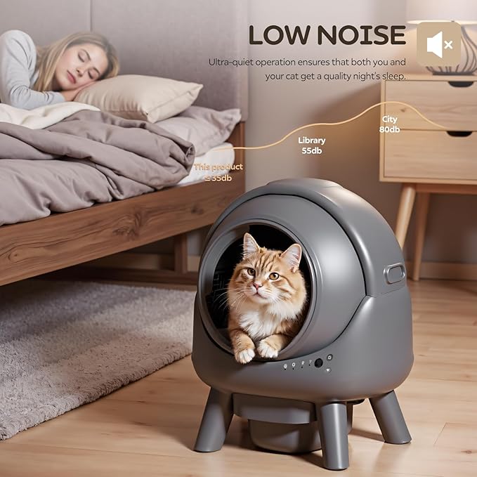 Self Cleaning Litter Box for Multiple Cats – Automatic Cat Litter Box with App Control, Odor-Free Waste Disposal, Dual Safety Sensors, Litter Bags, Grey-Qx2-Mewly Pet