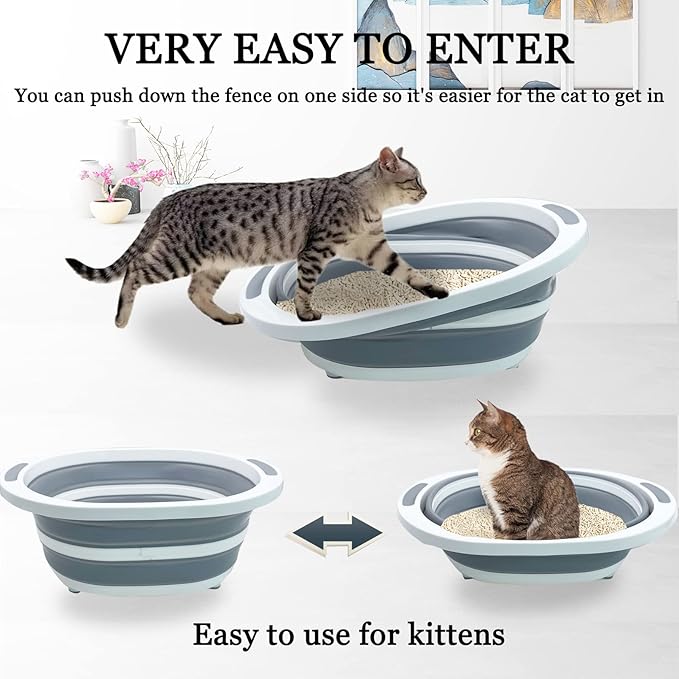Fhiny Open Cat Litter Box, Small Litter Box for Kittens Low Entry Kitty Potty Pan Foldable Travel Toilet Waterproof for Indoor Small Pet Senior Cats 15.7"×12.5"-Mewly Pet