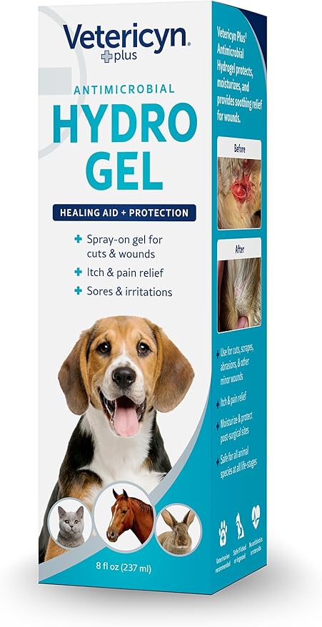 Vetericyn Plus Dog Wound Care Hydrogel Spray | Healing Aid and Wound Protectant, Sprayable Gel to Relieve Dog Itchy Skin, Safe for All Animals. 8 Ounces-Mewly Pet