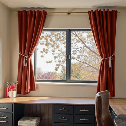 Lazzzy Velvet Blackout Curtains Thermal Insulated Room Window Drapes Super Soft Luxury Curtains for Living Room Bedroom Rod Pocket 2 Panels, Rust Red, 52" W x 72" L