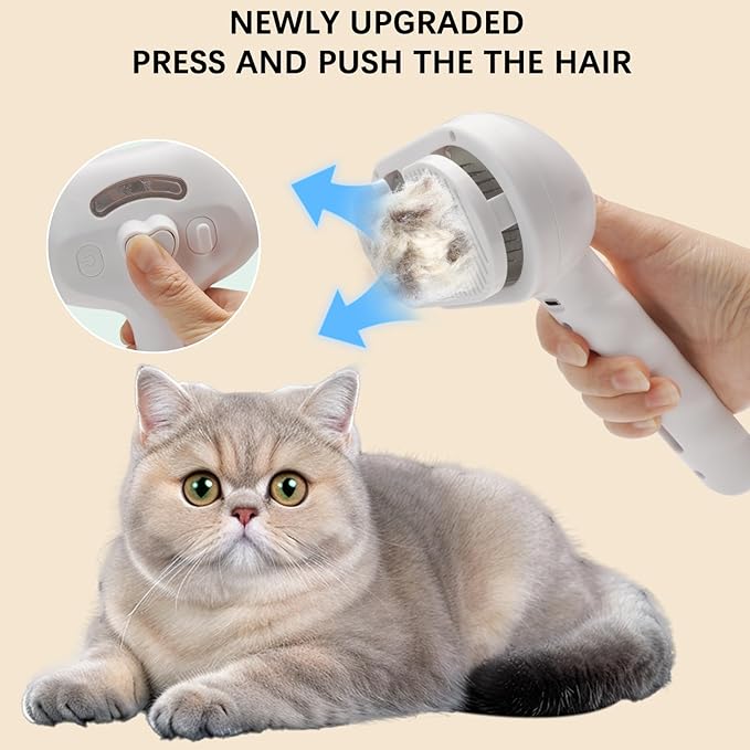 Cat Steam Brush for Shedding– 4-in-1 De-Shedding, Steam Spray, and Self-Cleaning Grooming Tool – Ideal for Long and Short-Haired Pets– Includes 2 Bottles of 120 mL Waterless Shampoo(White)-Mewly Pet