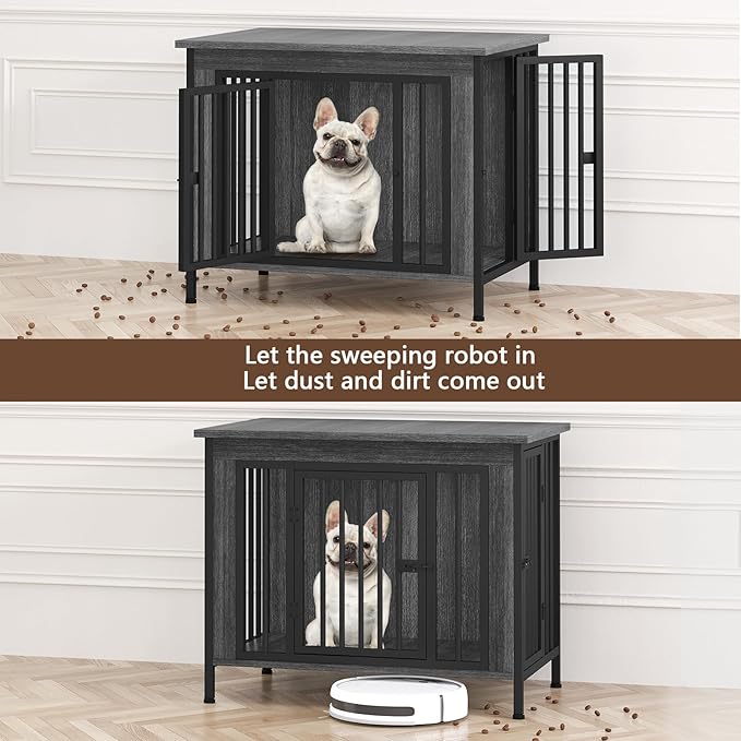 EasyCom 31.5" Small Dog Crate Furniture, Chew-Resistant Dog Crates for Small and Medium Dogs, Dog Kennel Furniture Indoor with 2 Doors and 3.94" Raised Feet, as TV Stand, End Table, Crate Table-Mewly Pet