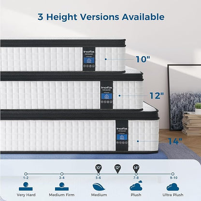 Inofia Twin Size Mattress, 14 inch Hybrid Twin Mattress in A Box,Ultra Comfort Memory Foam Layer, Medium Feels, Cooling Breathable Cover,Low Motion Transfer Supports for Any Sleep Position