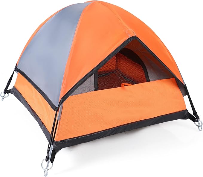 Cat Camping Tent, Cat Tent Bed, Pet Tent for Indoor Cat and Small Dog, Mini Tent (Orange, 21 x 21 x 14 Inches)-Mewly Pet