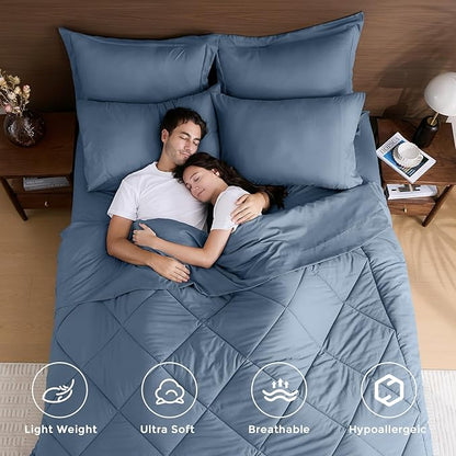 HEVUMYI Dusty Blue Twin Comforter Set - 5-Piece All Season Bed in a Bag Twin, Ultra Soft Bedding Set with Comforter, Flat Sheet, Fitted Sheet, Pillowcases, Pillow Shams