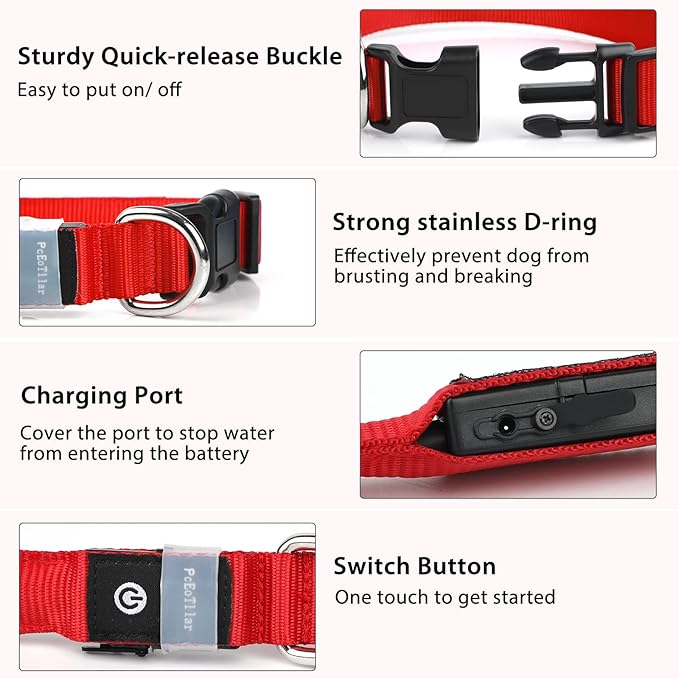 PcEoTllar Light up Dog Collar for Night Walking - LED Dog Collar Light Rechargeable Color Changing, Glow in The Dark Dog Collars Waterproof Glowing Dog Collars for Large Small Medium Dogs-Mewly Pet