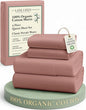 LANE LINEN 100% Organic Cotton Queen Sheets, Eco Friendly Mercerized Cotton Fully Elasticized Bedding Sheets & Pillowcase Set, Low Pill Fade Resistant Naturally Cooling Bedding Queen Size- Rose Dawn