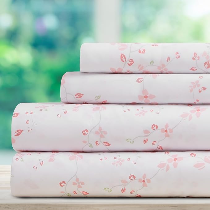 DREAMCARE Full Size Bed Sheets - Luxurious Floral Full Sheet Set - 4 Pc Ultra Soft Breathable Wrinkle Free Brushed Microfiber Floral Blossom