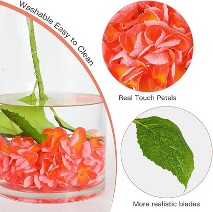 Nubry 22.44In Orange Hydrangea Artificial Flowers,4Pcs Latex Faux Real Touch Large Hydrangea Flowers with Long Stems & Leaves for Home Office Decor Wedding Party Arrangements(Orange)
