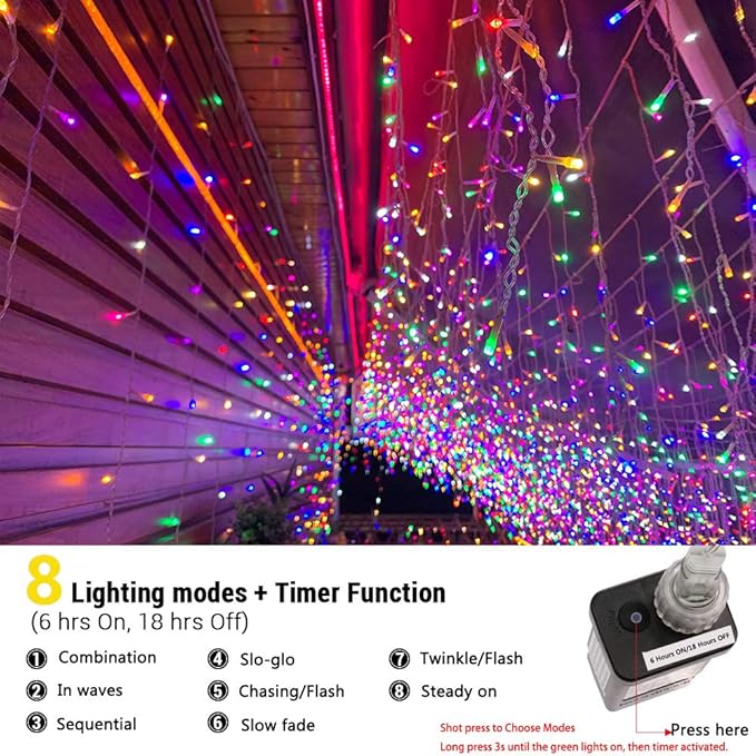 Toodour Christmas Icicle Lights Outdoor, 360 LED 29.5ft 8 Modes Fairy Icicle String Light with 60 Drops, Led Christmas Lights Twinkle for Holiday, Party, Wedding, Eaves, Xmas Decorations (Multicolor)