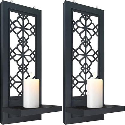 Set of 2 Candle Sconces, Farmhouse Accent Wall Sconce, Black Candle Holder Wall Decorations for Home Décor, Living Room, Dining Room.(15 x6 in)