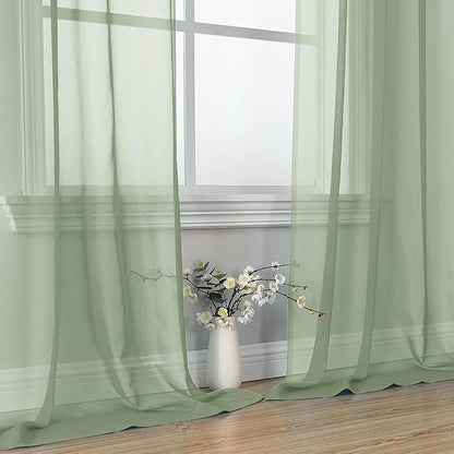 OVZME Bedroom Curtains 2 Panel Sets 84" Inch Length - Transparent Light Weight Soft Window Treatment Panels for Study Room/Living Room/Guest Room, Sage Green, Per Panel W42 X L84 inches