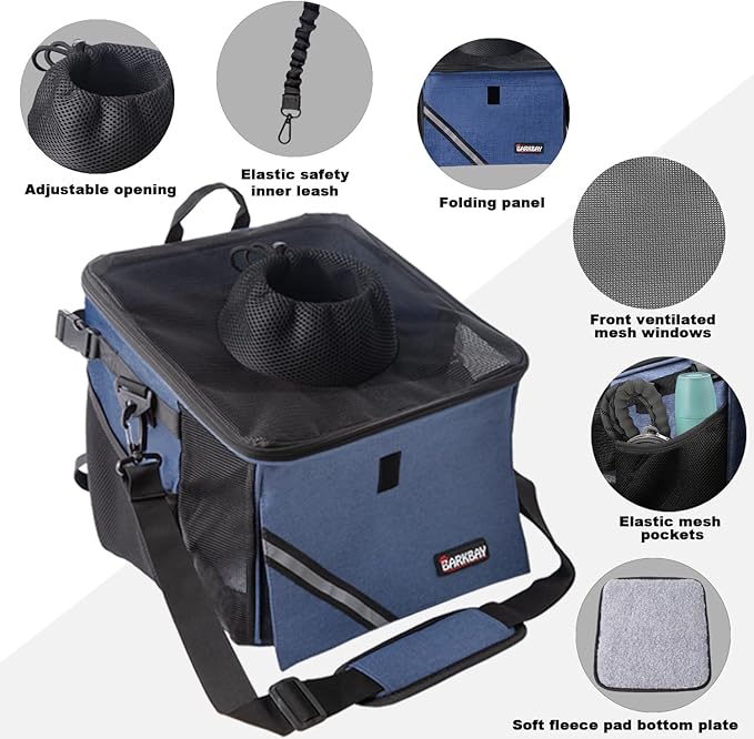 Pet Carrier Bicycle Basket Bag Pet Carrier/Booster Backpack for Dogs and Cats with Big Side Pockets,Comfy & Padded Shoulder Strap,Travel with Your Pet Safety（Classic Blue）-Mewly Pet