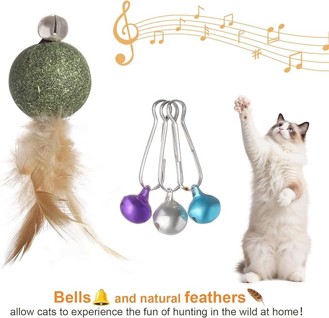 Cat Feather Toys with Catnip Ball, Feathers & Bell - 2 Replaceable Mouse Heads, Elastic Rope & Wooden Handle for Aggressive Kittens, Durable Bite-Proof Interactive Cat Teaser for Indoor Play-Mewly Pet