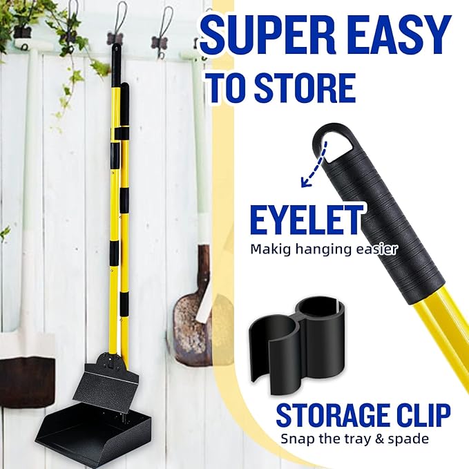 Dog Pooper Scooper,Tray and Spade Set Poop Scooper for Dogs, Adjustable Long Handle Metal Pooper Scooper with Bin for Pet Waste Removal, No Bending Clean Up for Medium and Large Dogs-Mewly Pet