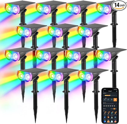 Linkind Smart Solar Spot Lights Outdoor SL5C, Solar Halloween Lights Color Changing APP/Voice Control Landscape Lighting, IP67 Spotlight Outdoor Waterproof for Yard, Garden, Pathway(14 Pack)
