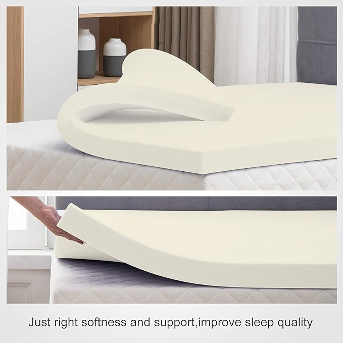 Mayton Soft 2-inch Foam Mattress Topper with Optimum Body Support | Comfortable and Breathable Bed Toppers for Mattress with Orthopedic Benefits, Helps Relieve Luber and Back Pain, King, White