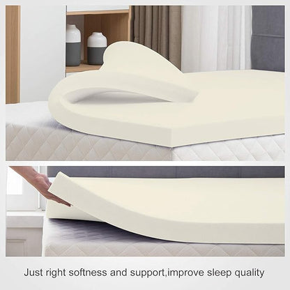 Mayton Soft 2-inch Foam Mattress Topper with Optimum Body Support | Comfortable and Breathable Bed Toppers for Mattress with Orthopedic Benefits, Helps Relieve Luber and Back Pain, Full, White