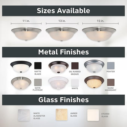 Designers Fountain 15 in Modern 3-Light Flush Mount Ceiling Light, Satin Platinum with Alabaster Glass Shade, 1257L-SP-AL