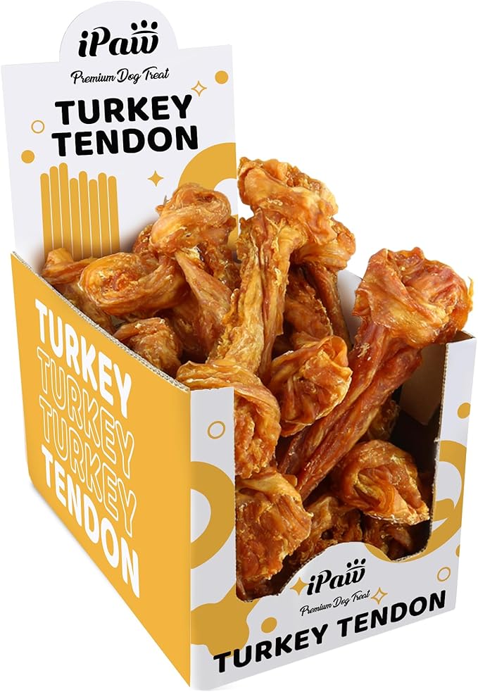 iPaw Turkey Tendons for Dogs, 100% Turkey and US Sourced Raw Material, Hypoallergenic, All Natural Human Grade Puppy Chew, Rawhide Alternative Dog Treats, 10 Unit/Box Bone (Large)-Mewly Pet