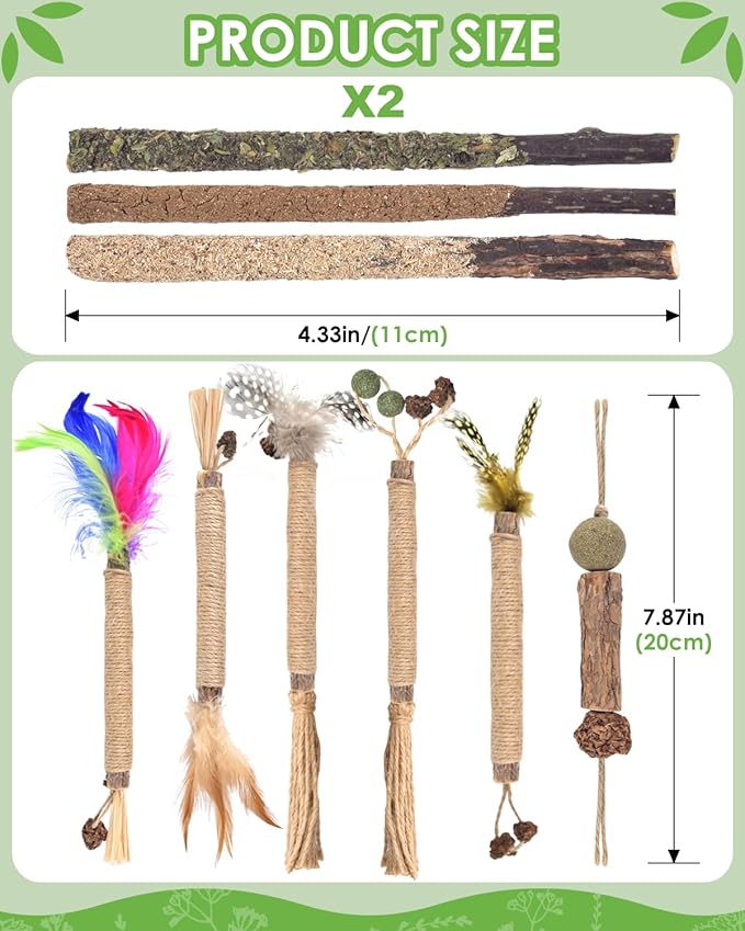 TINDTOP Silvervine Chew Sticks for Cats, 12 Pack Natural Catnip Chew Toys for Kittens Teeth Cleaning, Matatabi Dental Care, Increase Appetite, Calm Cat Anxiety and Stress, Cat Dental Toy-Mewly Pet