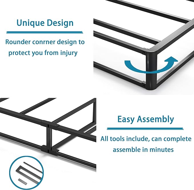 Queen Size Box Spring and Cover Set, 9 Inch High Profile Metal BoxSpring, Heavy Duty Structure Mattress Foundation, Noise Free, Non-Slip, Easy Assembly