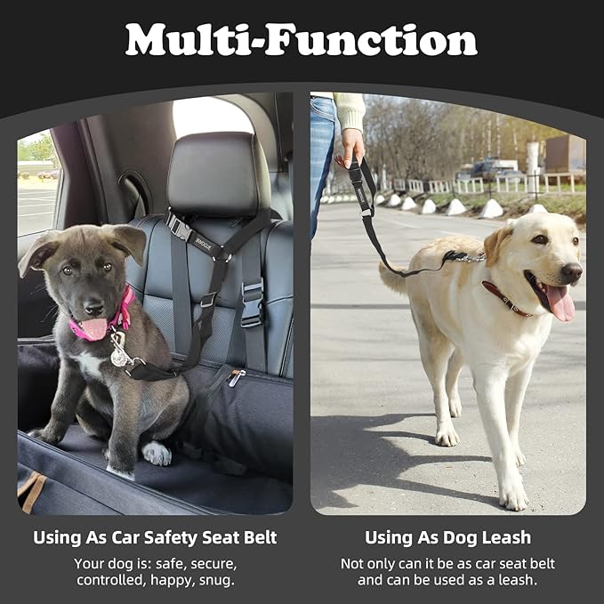 BWOGUE 2 Packs Dog Cat Safety Seat Belt Strap Car Headrest Restraint Adjustable Nylon Fabric Dog Restraints Vehicle Seatbelts Harness-Mewly Pet