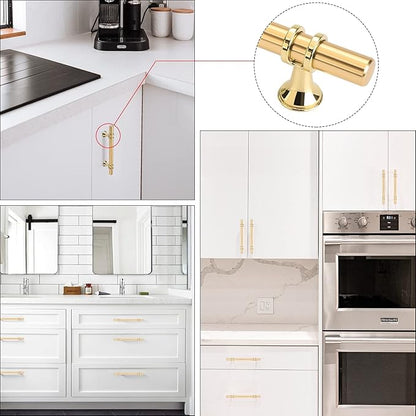 LONTAN 20 Pack Brushed Brass Cabinet Knobs Gold Dresser Knobs - LS6852GD T Bar Square Gold Cabinet Pull Single Hole Kitchen Cupboard